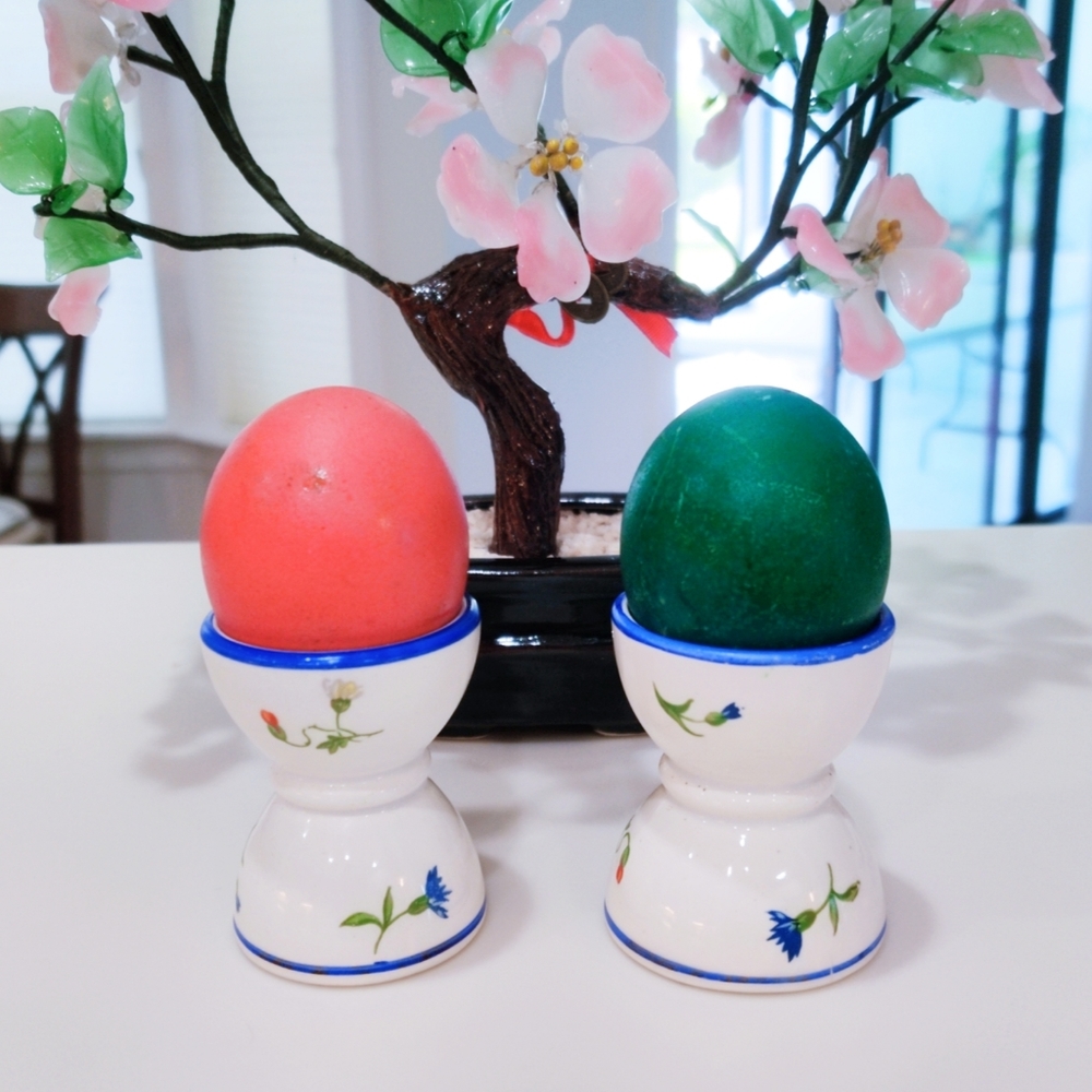 Set of 2 Antique Egg Cups Ceramic Floral